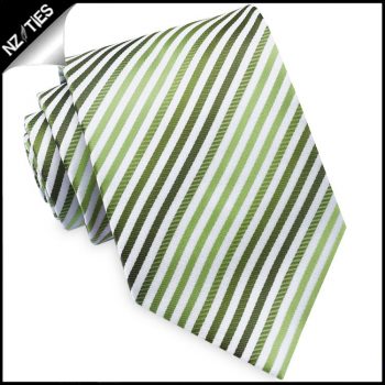 White With Green & Olive Stripes Mens Tie
