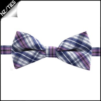 Boys Violet, Blue And White Plaid Bow Tie
