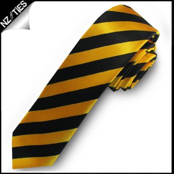 Yellow & Black Mens Striped Skinny Necktie