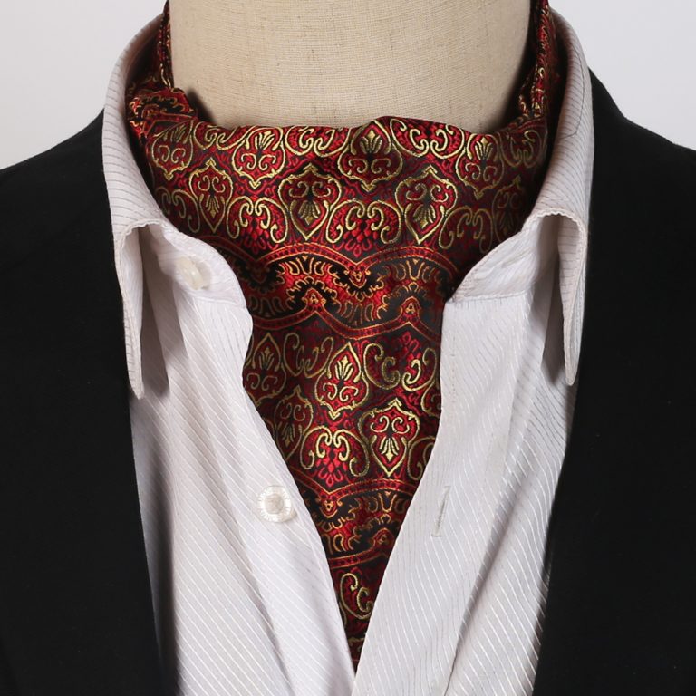 Red with Gold Damask Design Ascot Cravat | NZ Ties