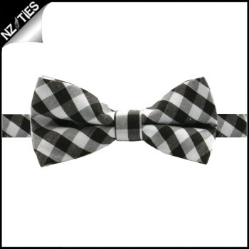 Boys Black, White And Grey Check Bow Tie