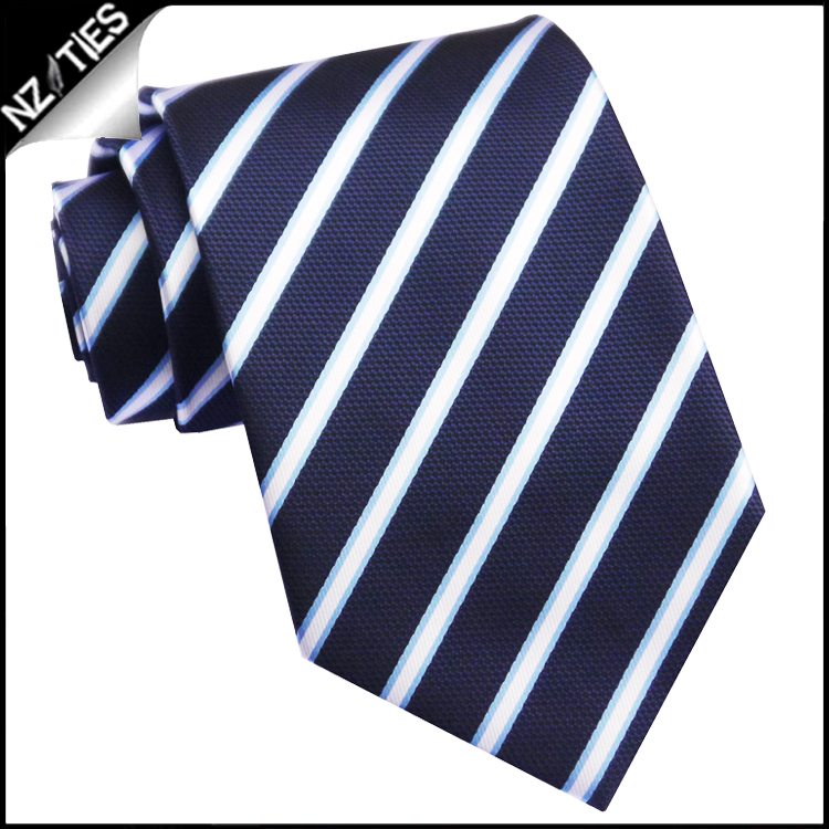 Midnight Blue Texture with Thin Blue & White Stripes Mens Tie - NZ TIES