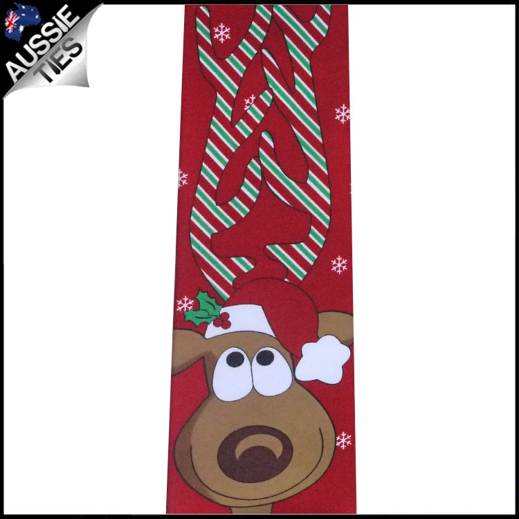 Red Rudolph Candy Cane Antlers Christmas Tie 2