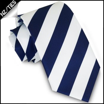Navy Blue & White Stripes Mens Sports Necktie