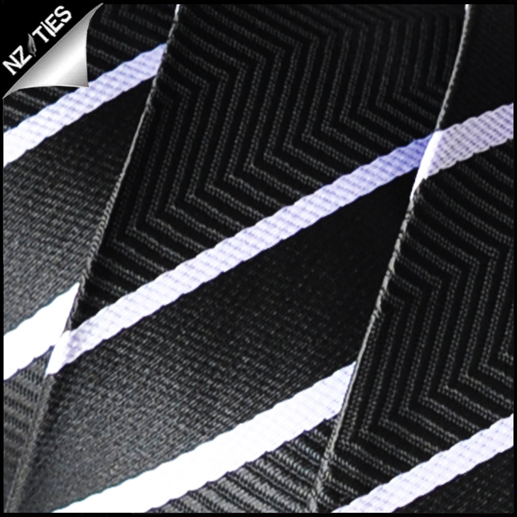 Black & White Zig Zag Stripes Mens Necktie 2