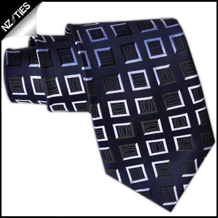 Navy Blue with White Squares Mens Necktie