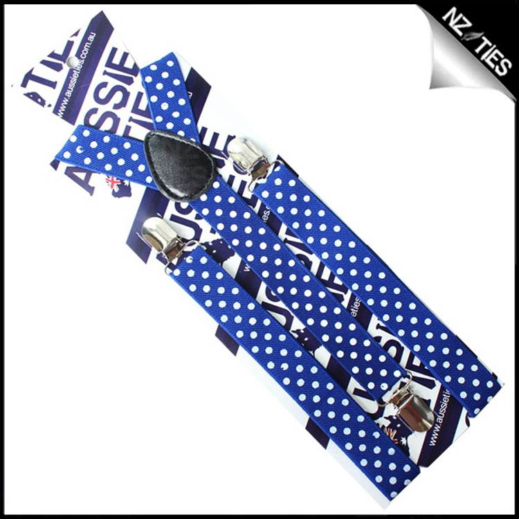 Blue with White Polka Dots Braces Suspenders