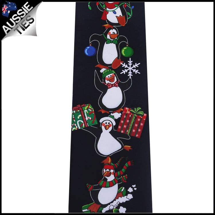 Black Christmas Penguins Tie 2