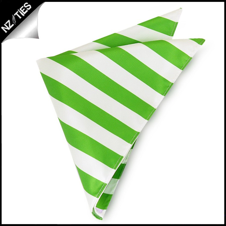 Green & White Striped Pocket Square Handkerchief