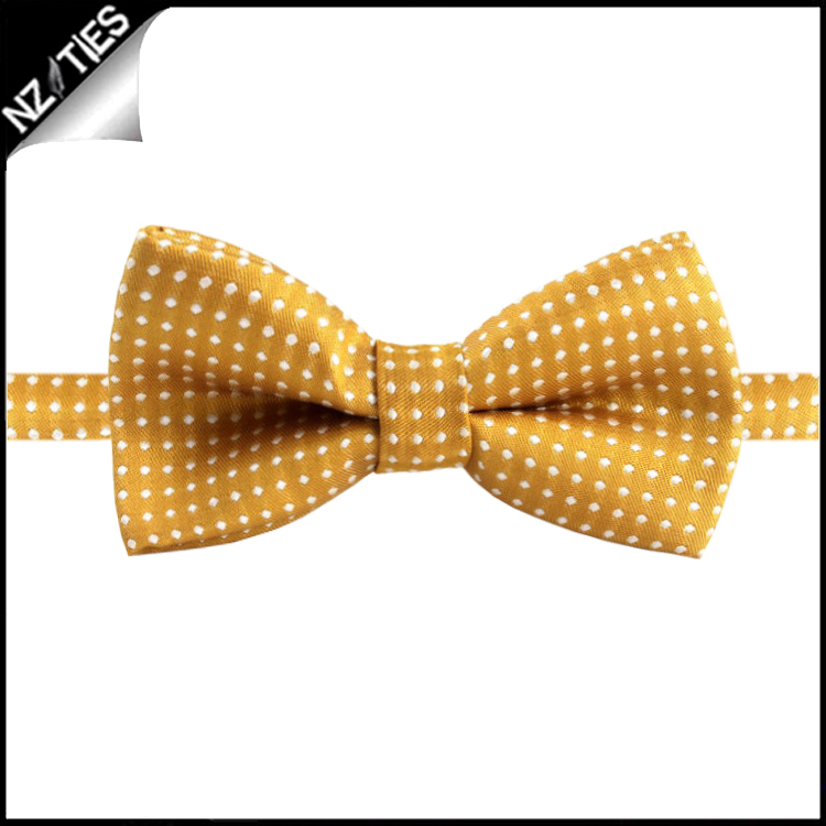 Boys Gold Yellow with White Polka Dots Bow Tie