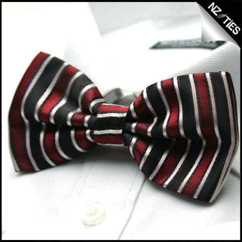 Mens Black Red & White Stripes Bow Tie