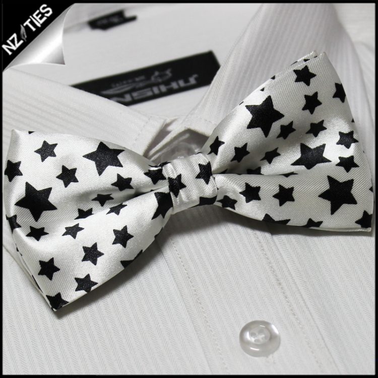 White with Black Stars Bow Tie