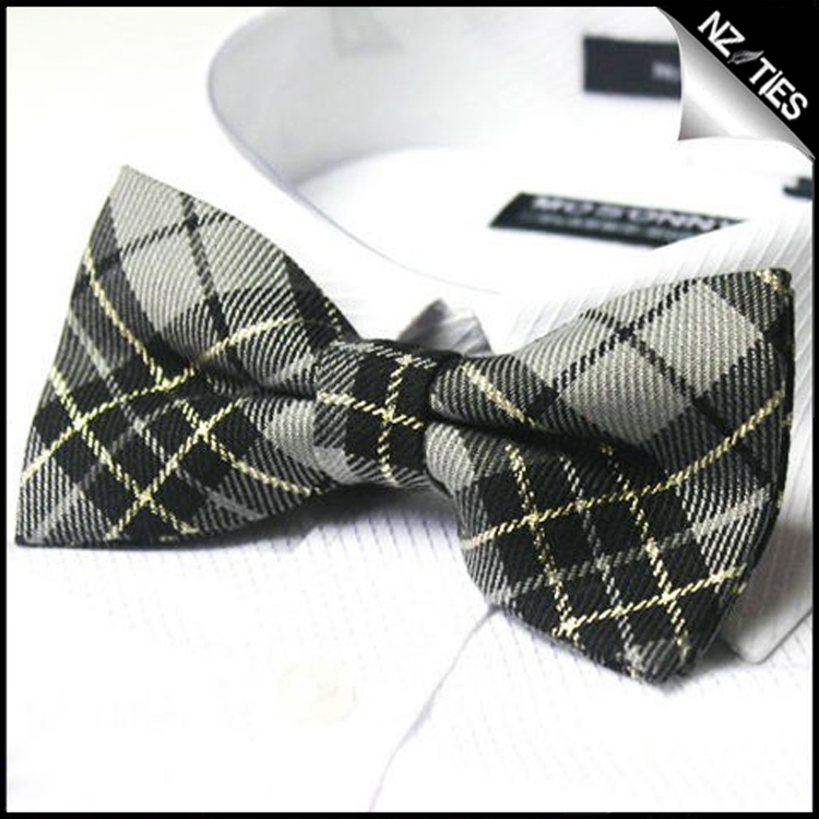 Grey, Black & Gold Tartan Bow Tie
