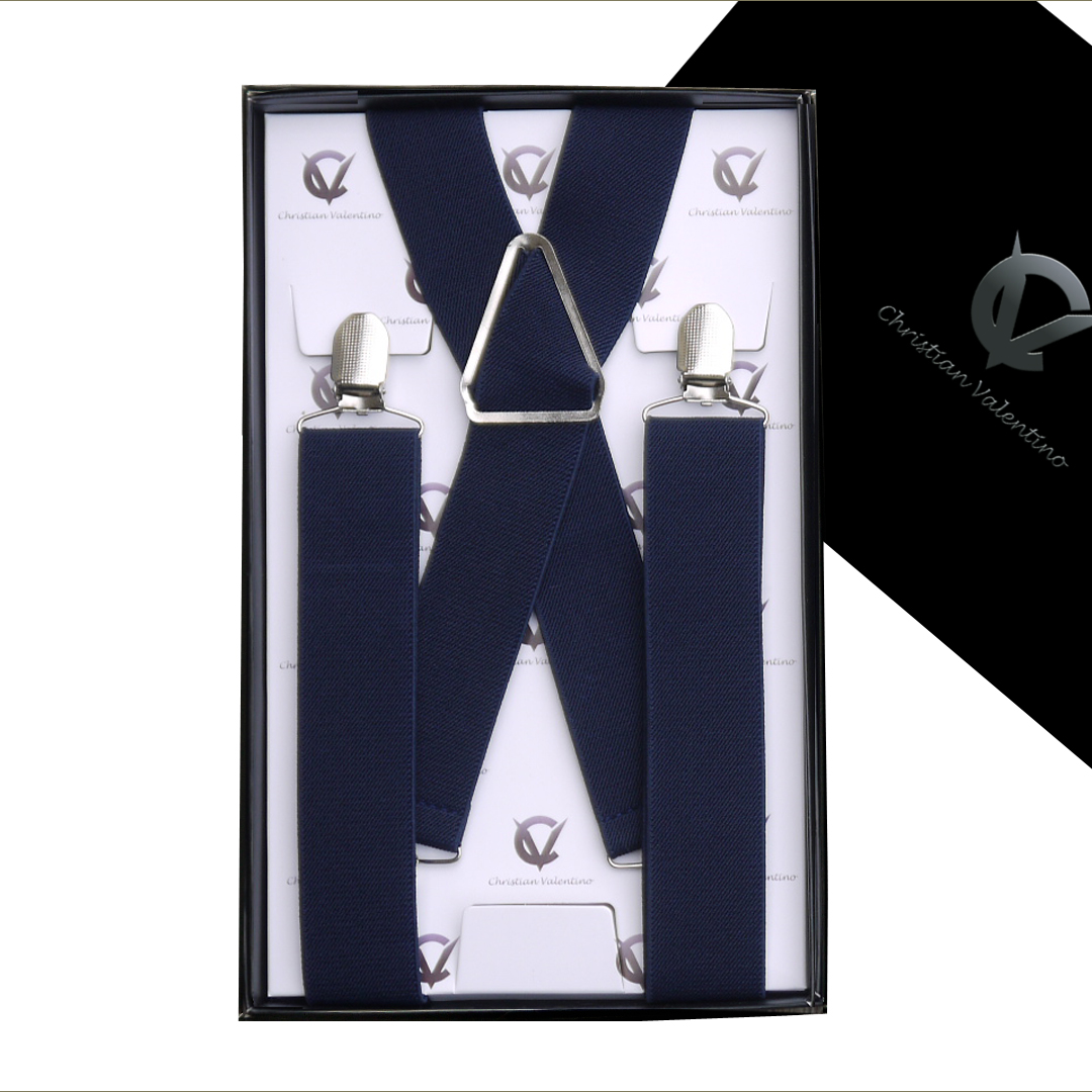 Midnight Blue with Leather Attachment X3.5cm Extra Large Braces Mens Suspenders 