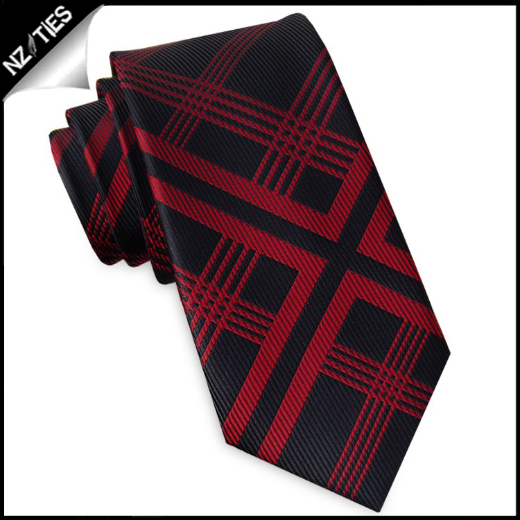 Black with Red Lattice Slim Tie