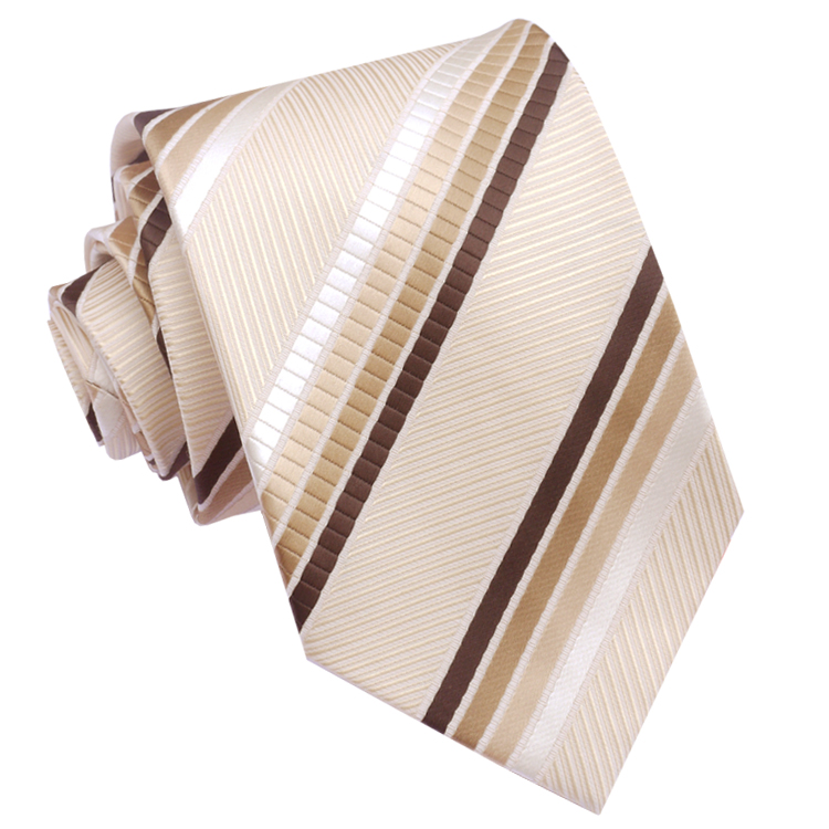 Beige with Mocha, Brown and Ivory Stripes Mens Tie