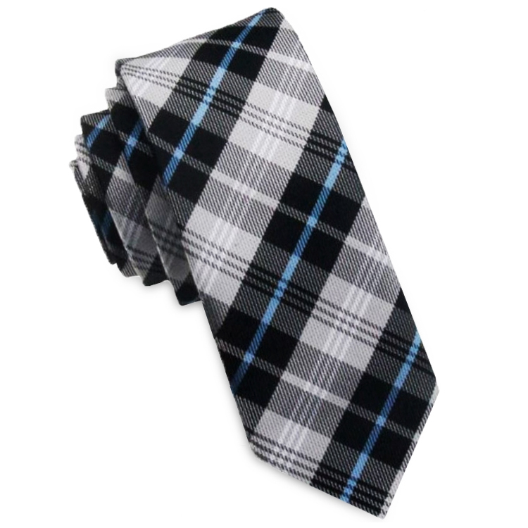 Black, Grey, White & Blue Plaid Skinny Tie