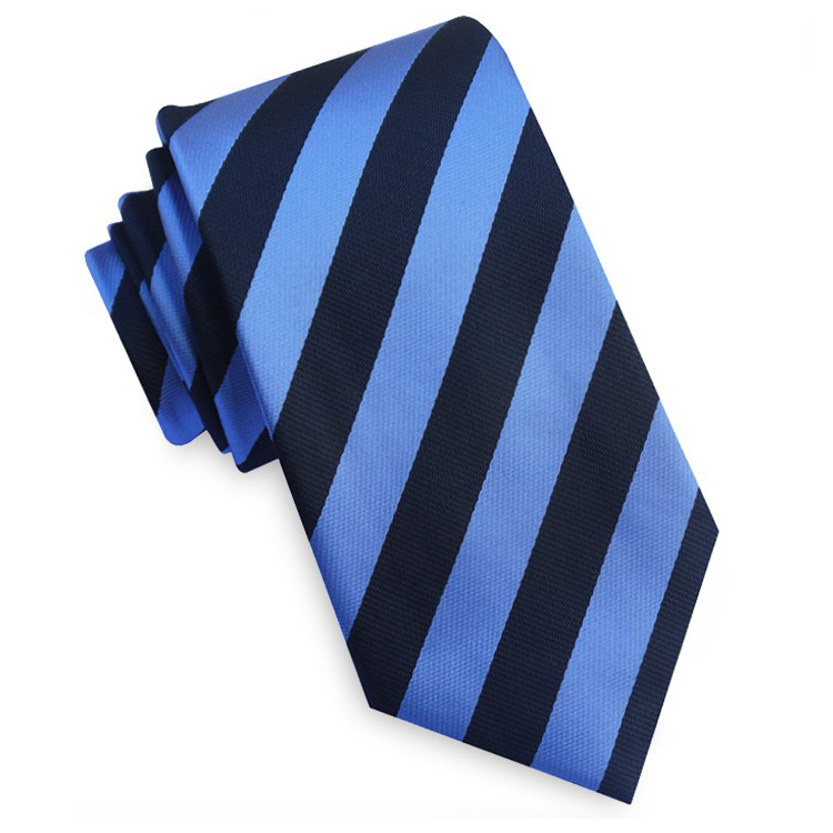 Black and Mid Blue Stripes Mens Tie