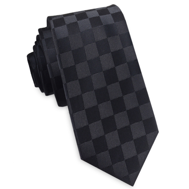 Black on Black Check Skinny Tie