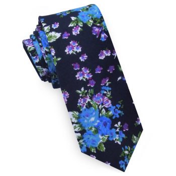 Black With Blue & Purple Floral Pattern Men’s Skinny Tie