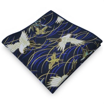 Black With Blue, White & Gold Herons Pocket Square