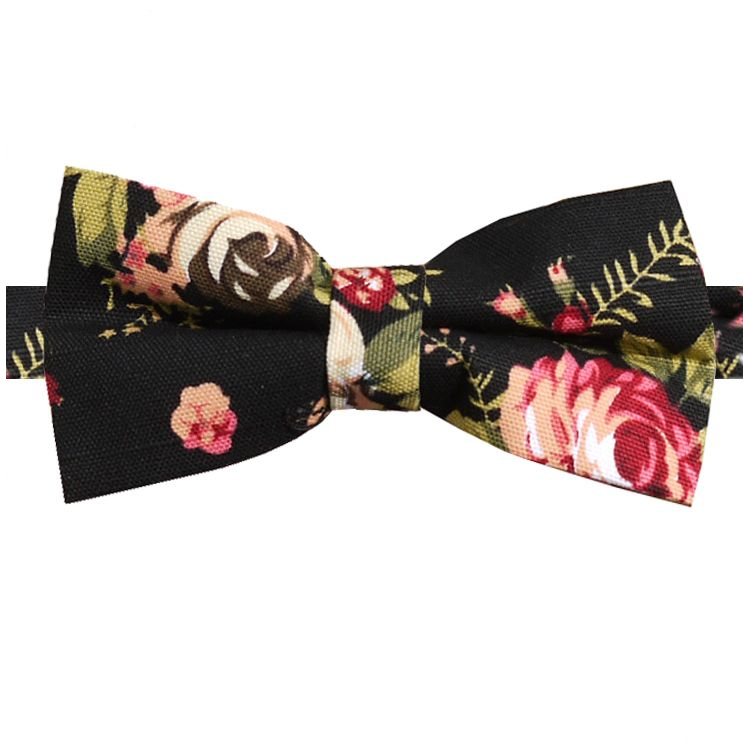 Black with Pink & White Flowers Bow Tie
