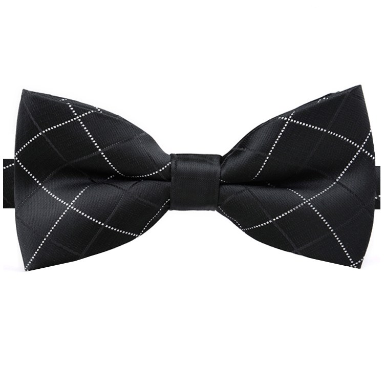 Black with Silver & Black Grid Design Bow Tie