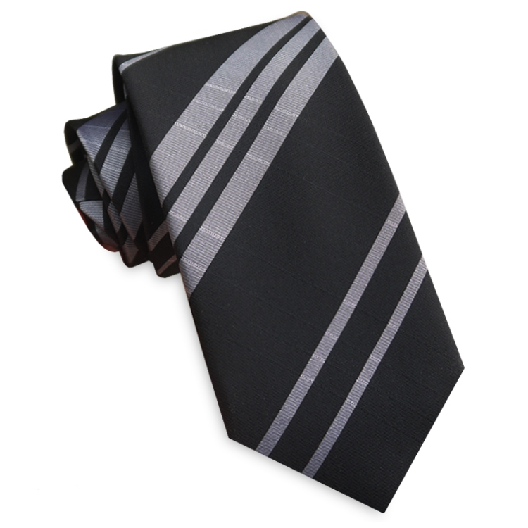 Black with Silver Stripes Slim Tie
