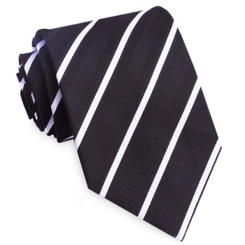 Black With Thin White Bands & Zip Texture Mens Tie