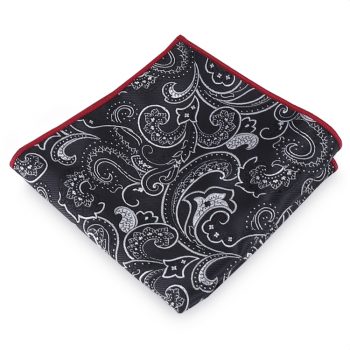Black With White Floral Pocket Square