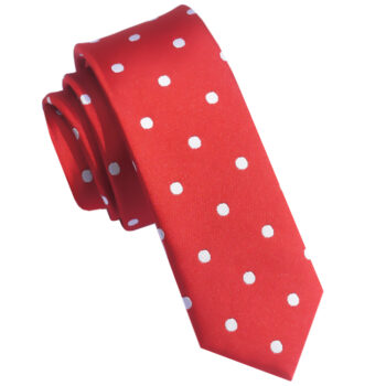 Cherry Red Polka Dot Mens Skinny Tie