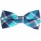Dark Blue, Turquoise & White Tartan Bow Tie