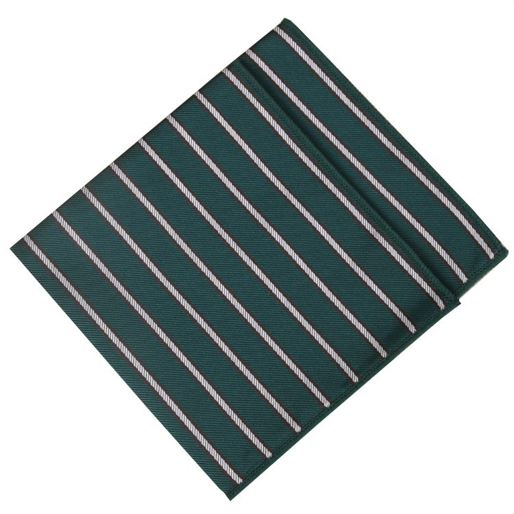 Emerald Green with Thin White & Brown Stripes Pocket Square