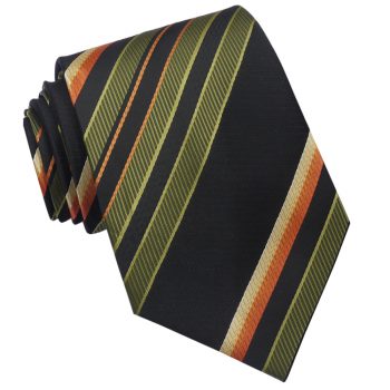 Green Black Orange Yellow Stripes Mens Necktie