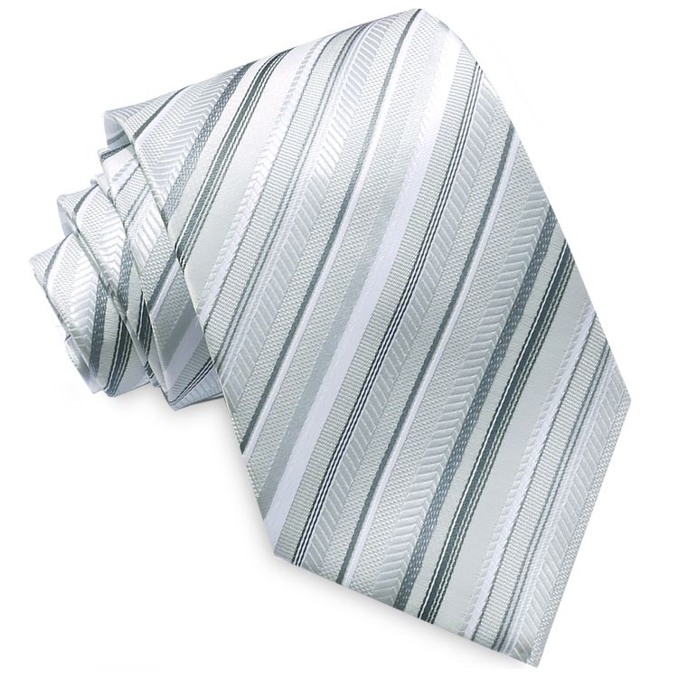 Grey Silver with White Stripes Mens Tie