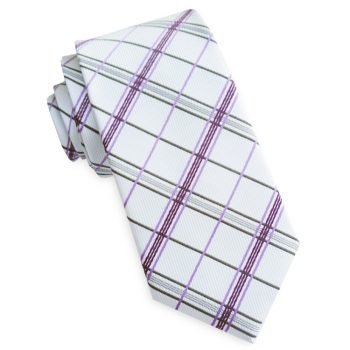 Ivory With Purple & Grey Plaid Slim Tie