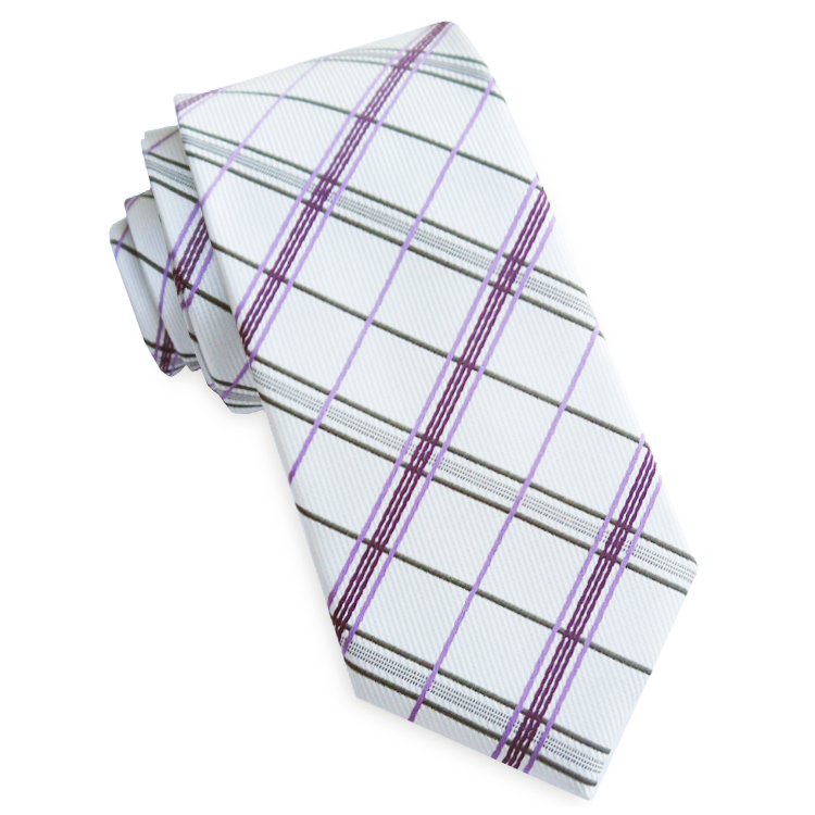 Ivory with Purple & Grey Plaid Slim Tie