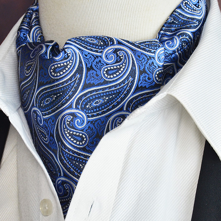 Large Blue & White Paisley Design Ascot Cravat