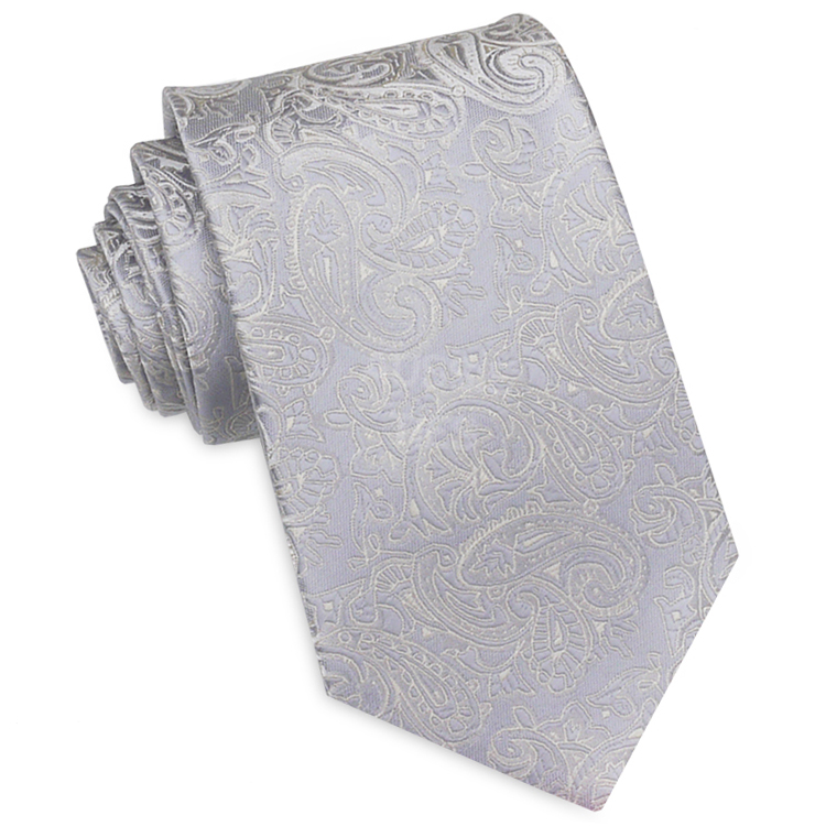 Light Silver with Ivory Paisley Mens Tie