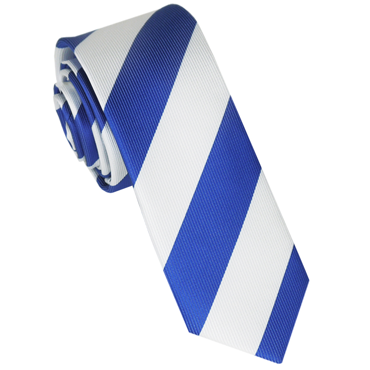Royal Blue & White Stripes Mens Skinny Tie