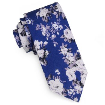 Mid Indigo Blue With White And Lilac Floral Pattern Men’s Skinny