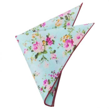 Mint With Floral Pattern Pocket Square