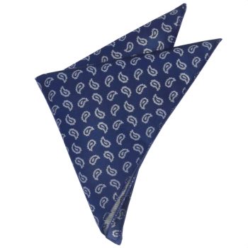 Navy Blue With White Paisley Teardrops Pocket Square