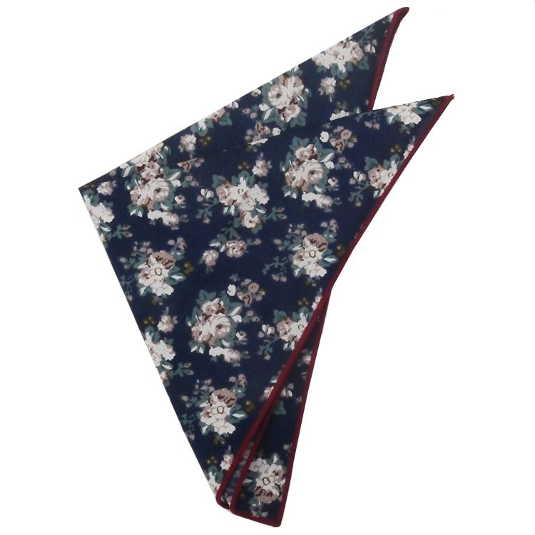 Navy with Dusky & White Floral Pattern Pocket Square