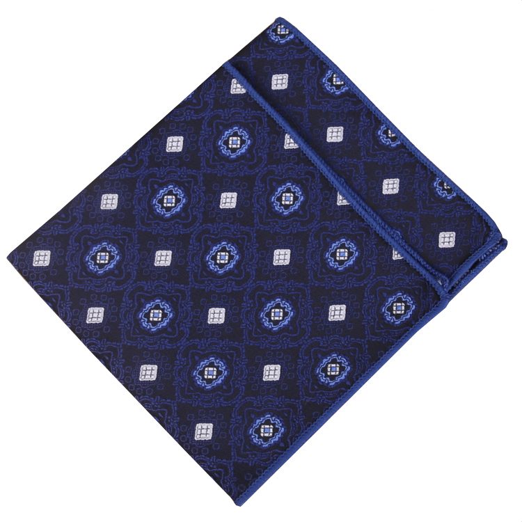 Navy with White Squares & Blue Rings Pocket Square