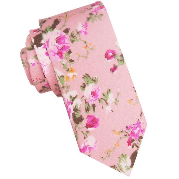 Pink with Fuschia Pink Floral Pattern Skinny Tie | NZ Ties
