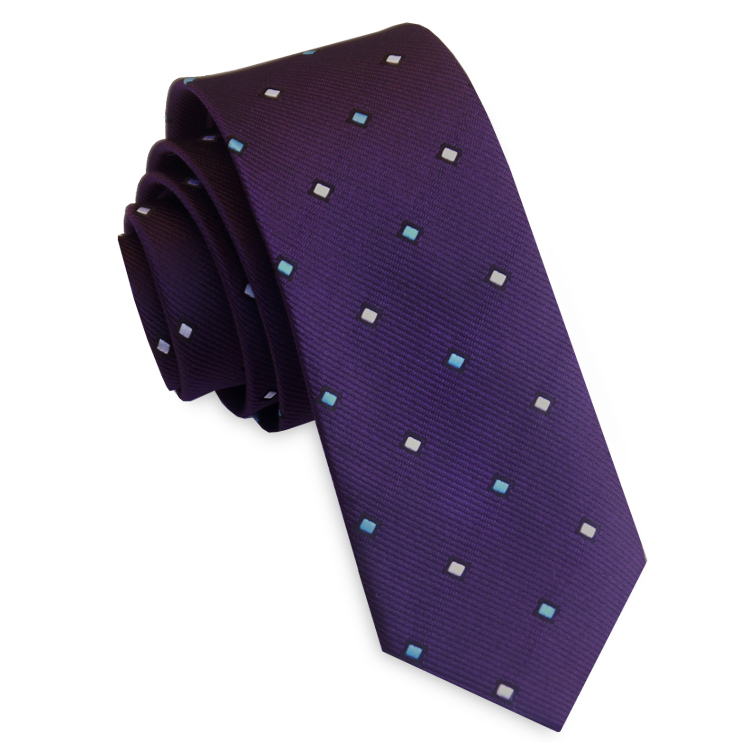 Purple with Blue & White Rectangles Men's Slim Tie