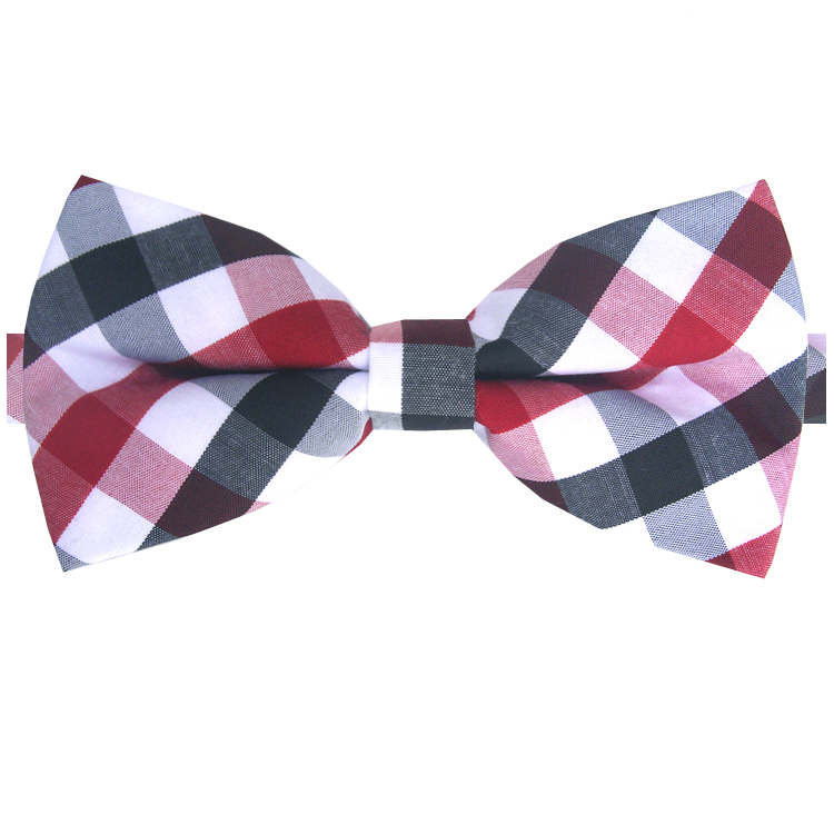 Red, Black, Grey & White Check Bow Tie