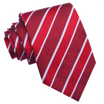 Red & White Zig Zag Stripes Mens Necktie