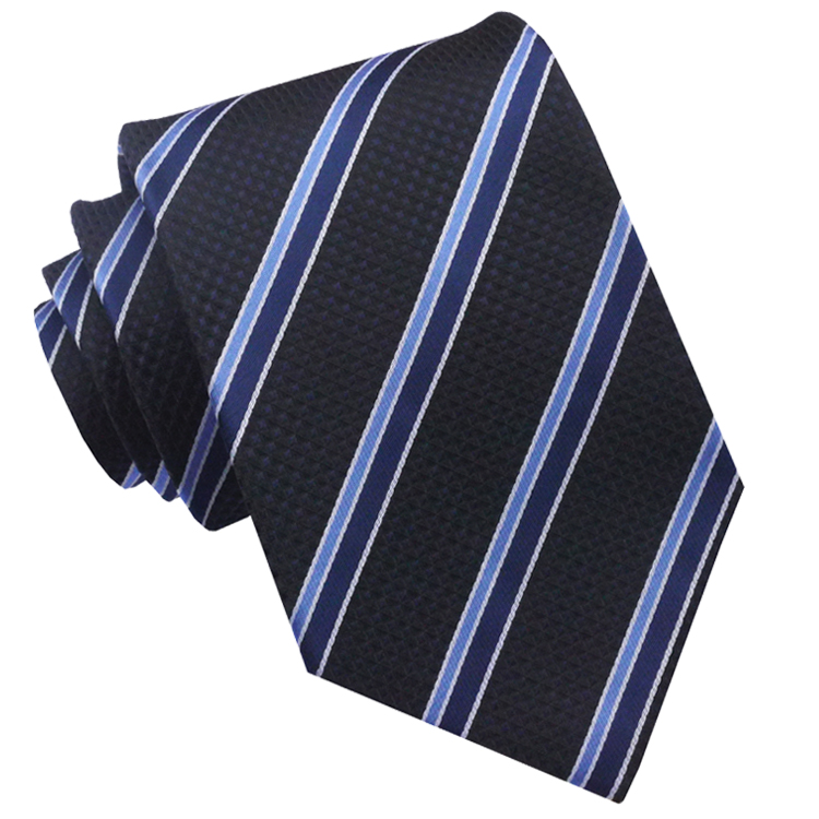 Textured Black with Cobalt and Midnight Blue Stripes Mens Tie